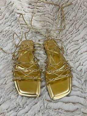 Marc Fisher Metallic Gold Lace-Up Sandals